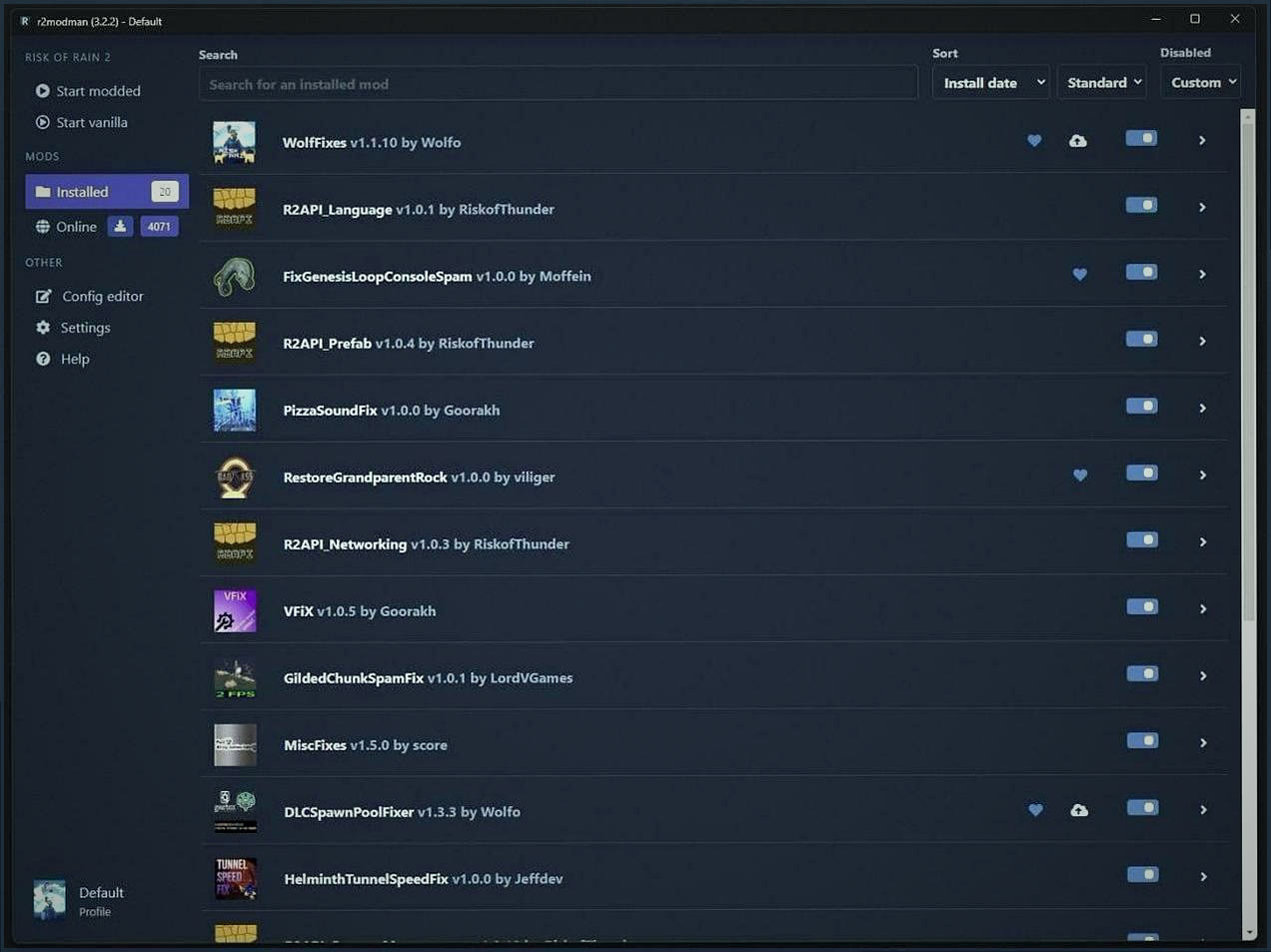 r2modman installed mods interface