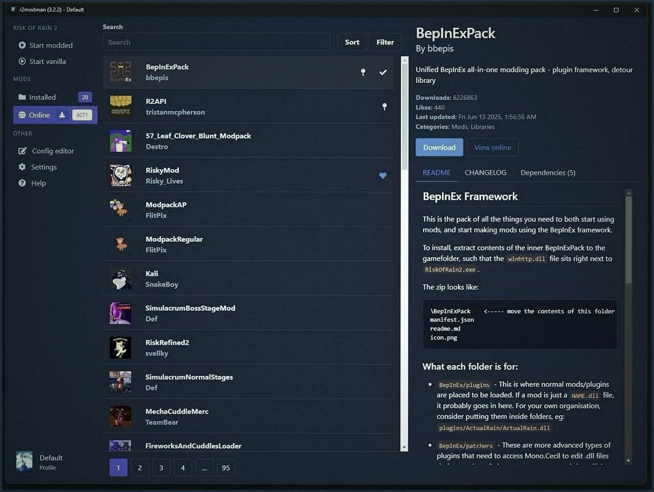 Browse online mods in r2modman